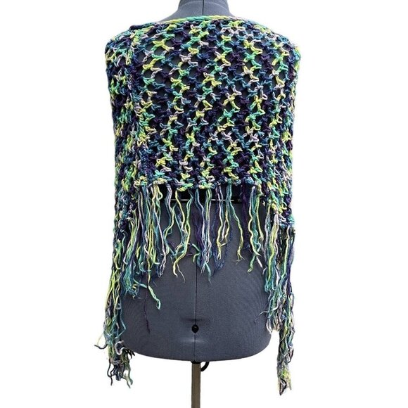 Hand-Made‎ Bohemian Crocheted Poncho/Shawl w/Fringe Multicolor 70's Style Hippie - Picture 9 of 13